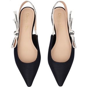 Dior Black J’adiore Ribbon Logo Slingback Flats 37
